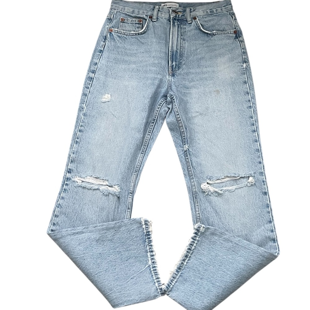 ZARA distressed straight leg jeans